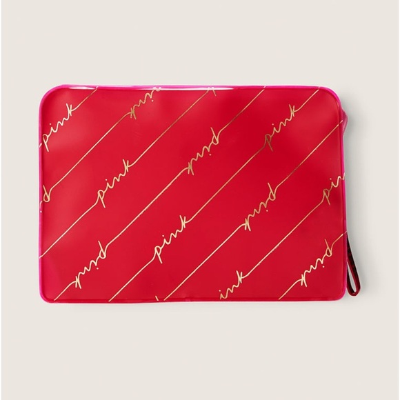 Victoria’s Secret Pink Recycled Red & Gold Travel Mni Makeup Bag NWT - Picture 1 of 3